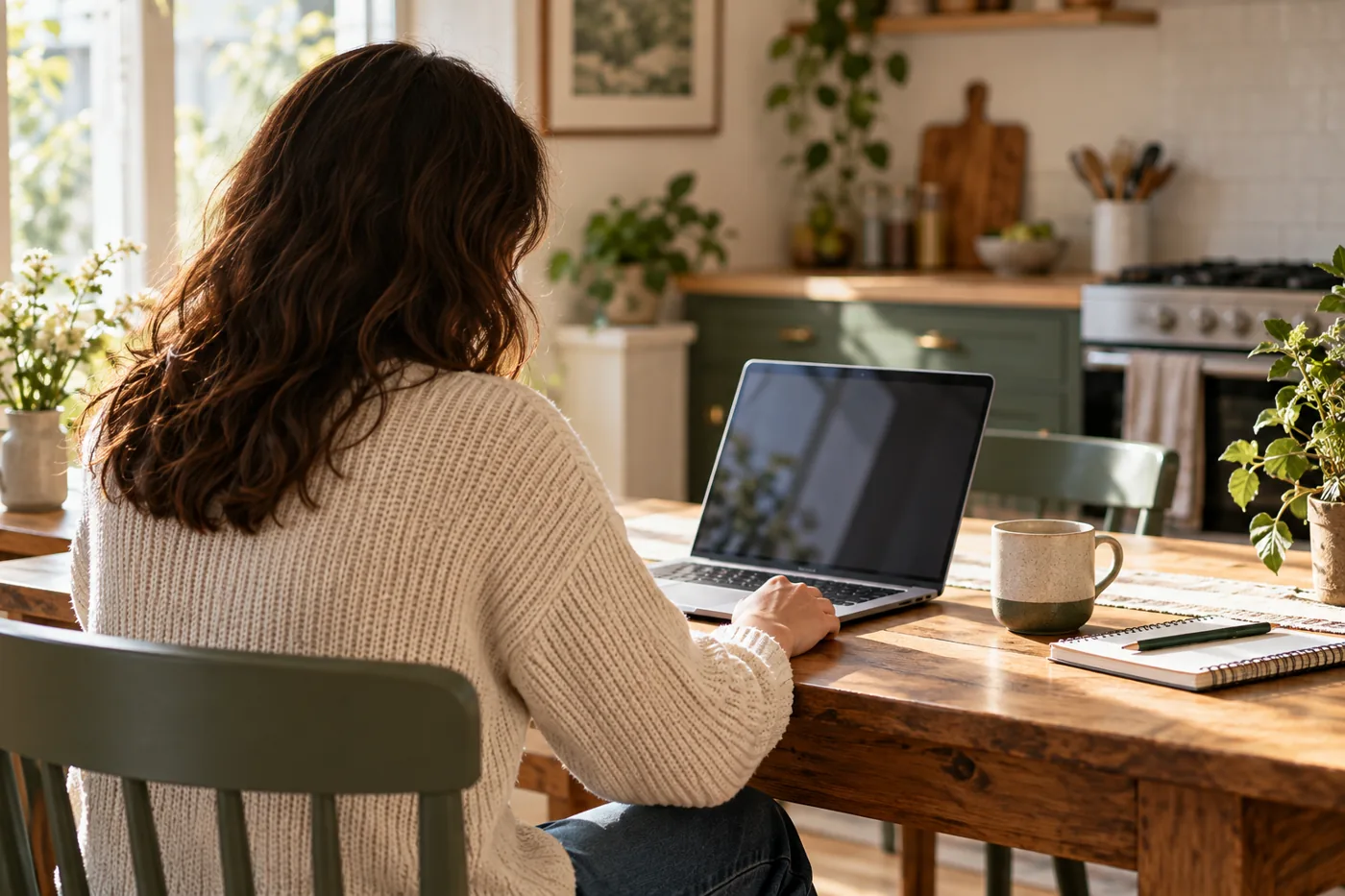 Reviewing rental information at a laptop